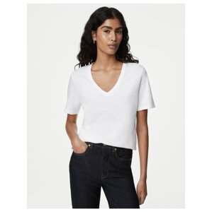 Bílé dámské basic tričko s véčkovým výstřihem Marks & Spencer