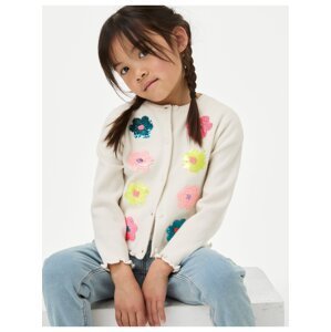 Krémový holčičí květovaný kardigan s flitry Marks & Spencer
