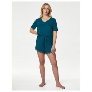 Zelené dámské pyžamové šortky s krajkovým lemem Body Soft™ Marks & Spencer