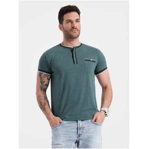 Tmavě zelené pánské tričko s knoflíky Ombre Clothing
