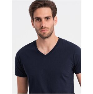 Tmavě modré pánské basic tričko s véčkovým výstřihem Ombre Clothing