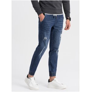 Tmavě modré pánské džíny s potrhaným efektem Ombre Clothing