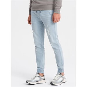 Světle modré pánské džíny s potrhaným efektem Ombre Clothing