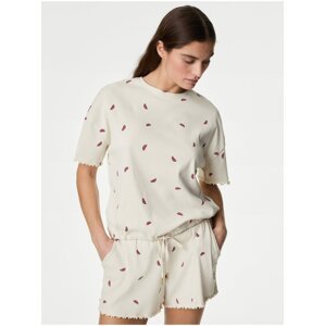 Krémové dámské vzorované tričko se stahovací šňůrkou Marks & Spencer