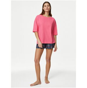 Růžovo-modré dámské pyžamo Marks & Spencer