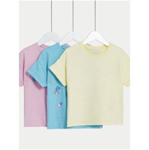 Sada tří holčičích triček v růžové, modré a žluté barvě Marks & Spencer