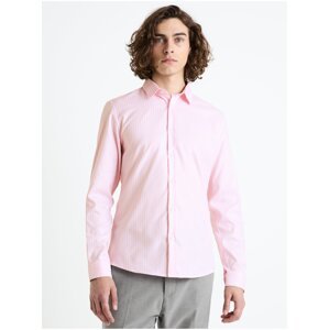 Růžová pánská pruhovaná slim fit košile Celio Fasanure