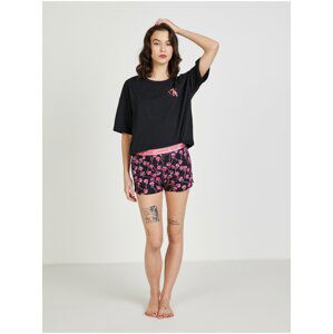 Růžovo-černé dámské vzorované pyžamo Calvin Klein Underwear
