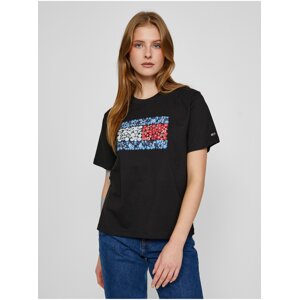 Černé dámské tričko s potiskem Tommy Jeans Floral Flag Tee