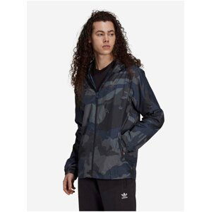 Modro-černá pánská vzorovaná lehká bunda s kapucí adidas Originals Camo WB FZ