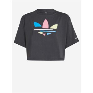 Černé holčičí cropped tričko s potiskem adidas Originals Cropped Tee