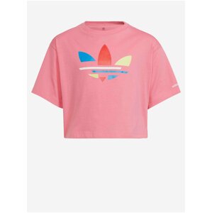 Růžové holčičí cropped tričko s potiskem adidas Originals Cropped Tee