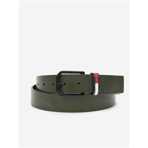 Tmavě zelený pánský kožený pásek Tommy Jeans Flag Belt 3.5