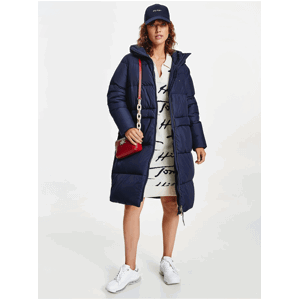 Tmavě modrý dámský prošívaný kabát Tommy Hilfiger Sorona Padded Logo Maxi