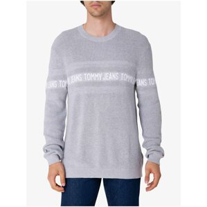 Světle šedý pánský svetr s nápisem Tommy Jeans