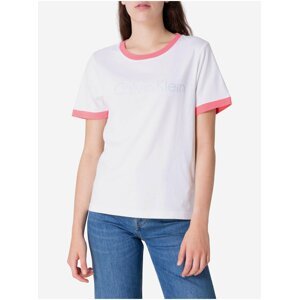 Růžovo-bílé dámské tričko Calvin Klein Jeans
