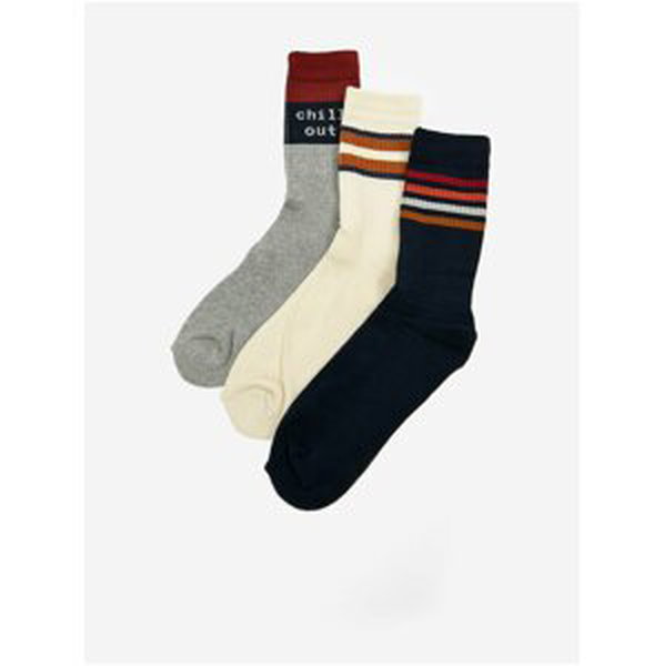 Sada tří párů pánských ponožek v šedé, krémové a černé barvě Blend