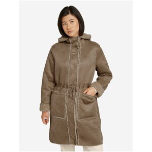 Hnědý dámský oboustranný kabát s umělým kožíškem Tom Tailor