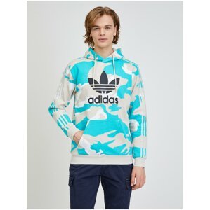 Tyrkysovo-béžová unisex vzorovaná mikina s kapucí adidas Originals