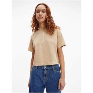 Béžové dámské vzorované tričko Calvin Klein Jeans