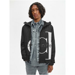 Černá pánská vzorovaná lehká bunda s kapucí Calvin Klein Jeans