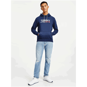 Tmavě modrá pánská vzorovaná mikina s kapucí Tommy Jeans