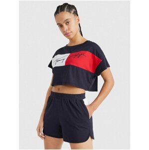 Tmavě modré dámské vzorované cropped tričko Tommy Hilfiger