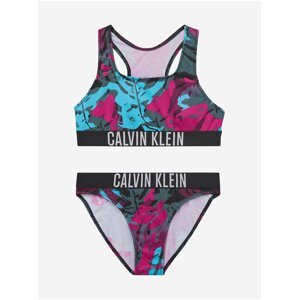 Modro-růžové holčičí vzorované plavky Calvin Klein Underwear