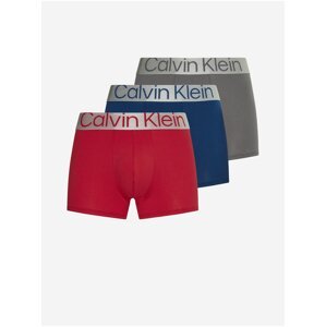Sada tří pánských boxerek v šedé, modré a červené barvě Calvin Klein