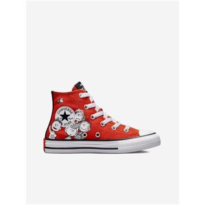 Červené dětské vzorované kotníkové tenisky Converse Chuck Taylor All Star Peanuts