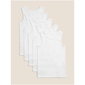 Bílá dětská tílka z čisté bavlny, 5 ks v balení (2–16 let) Marks & Spencer