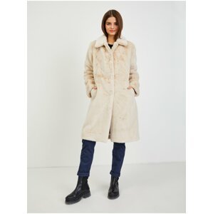 Béžový dámský zimní kabát z umělé kožešiny Guess Angelica