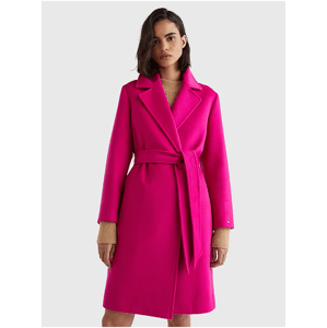 Tmavě růžový dámský vlněný kabát se zavazováním Tommy Hilfiger