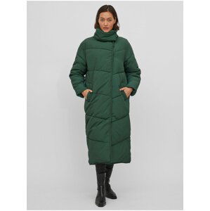 Tmavě zelený dámský prošívaný zimní kabát s límcem VILA Louisa