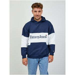 Bílo-modrá pánská mikina s kapucí Tommy Jeans