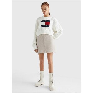 Bílý dámský vzorovaný oversize svetr s balonovými rukávy Tommy Jeans