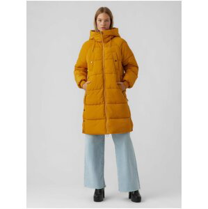 Oranžový prošívaný zimní kabát s kapucí VERO MODA Aura