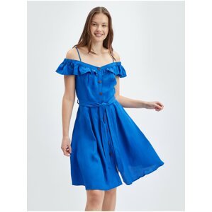 Modré dámské šaty s příměsí lnu ORSAY