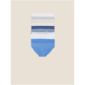 Sada pěti dámských vzorovaných kalhotek v modré, bílé a šedé barvě Marks & Spencer