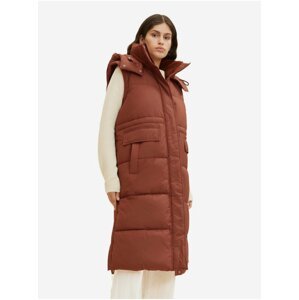 Hnědý dámský prošívaný zimní kabát s odepínacími rukávy a kapucí Tom Tailor