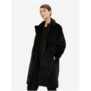 Černý dámský kabát z umělého kožíšku Tom Tailor