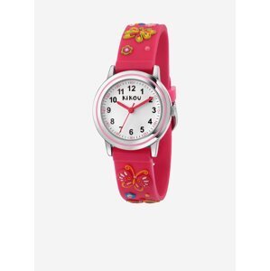 Tmavě růžové holčičí hodinky s motivem motýlů Kikou