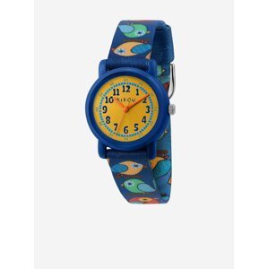 Žluto-modré dětské hodinky s motivem ptáčků Kikou