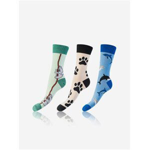 Sada tří párů unisex ponožek v modré, zelené a bílé barvě Bellinda CRAZY SOCKS 3x