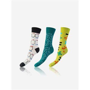 Sada tří párů unisex ponožek v bílé, tmavě zelené a světle zelené barvě Bellinda CRAZY SOCKS 3x