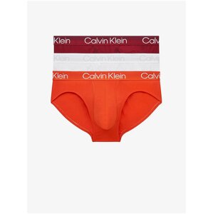 Sada tří pánských slipů v oranžové, bílé a vínové barvě Calvin Klein Underwear