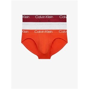Sada tří pánských slipů v oranžové, bílé a vínové barvě Calvin Klein Underwear