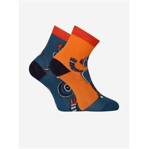 Oranžovo-modré dětské veselé ponožky Dedoles Robot