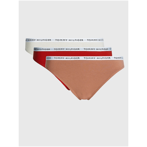 Sada tří dámských kalhotek v béžové, červené a hnědé barvě Tommy Hilfiger Underwear