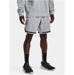 Světle šedé pánské žíhané sportovní teplákové kraťasy Under Armour Curry Fleece 9''